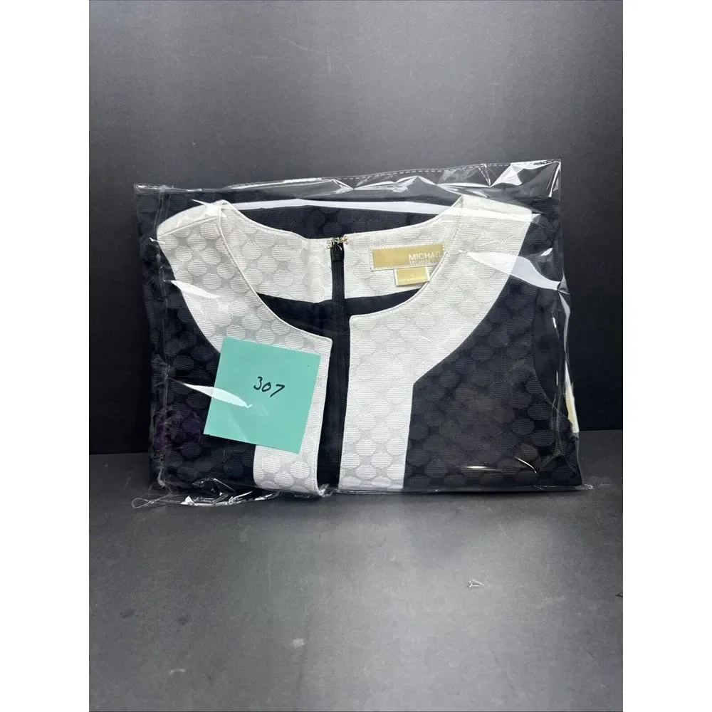 Michael Kors Dress Black Sheath White Trim Women's 10 Mini Short Retro 60s Style